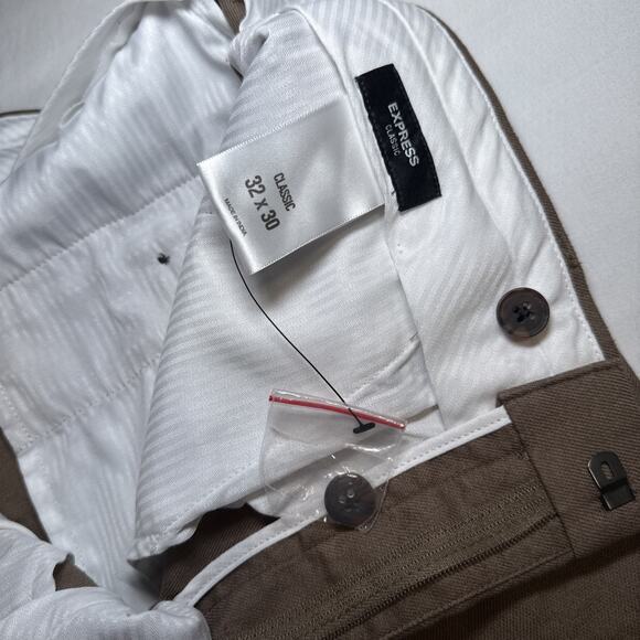 Express Classic Mens Pants 32x30 (32x27) Linen Blend Straight Chino Brown Tan - Picture 5 of 11